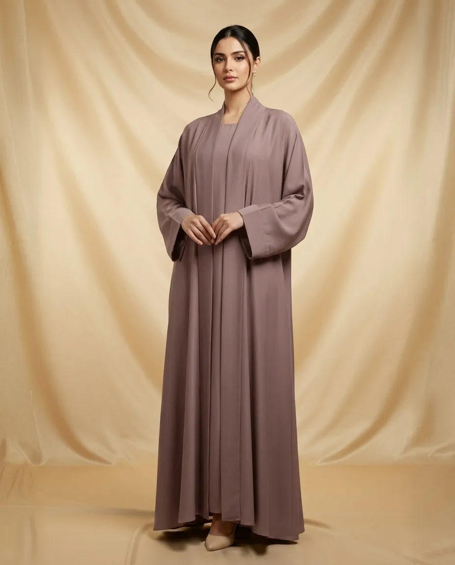 2 Piece Abaya Set For Women's Flowy Open Muslim Arabic Abaya With Sheila And Inner Dress