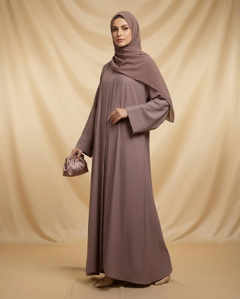 2 Piece Abaya Set For Women's Flowy Open Muslim Arabic Abaya With Sheila And Inner Dress