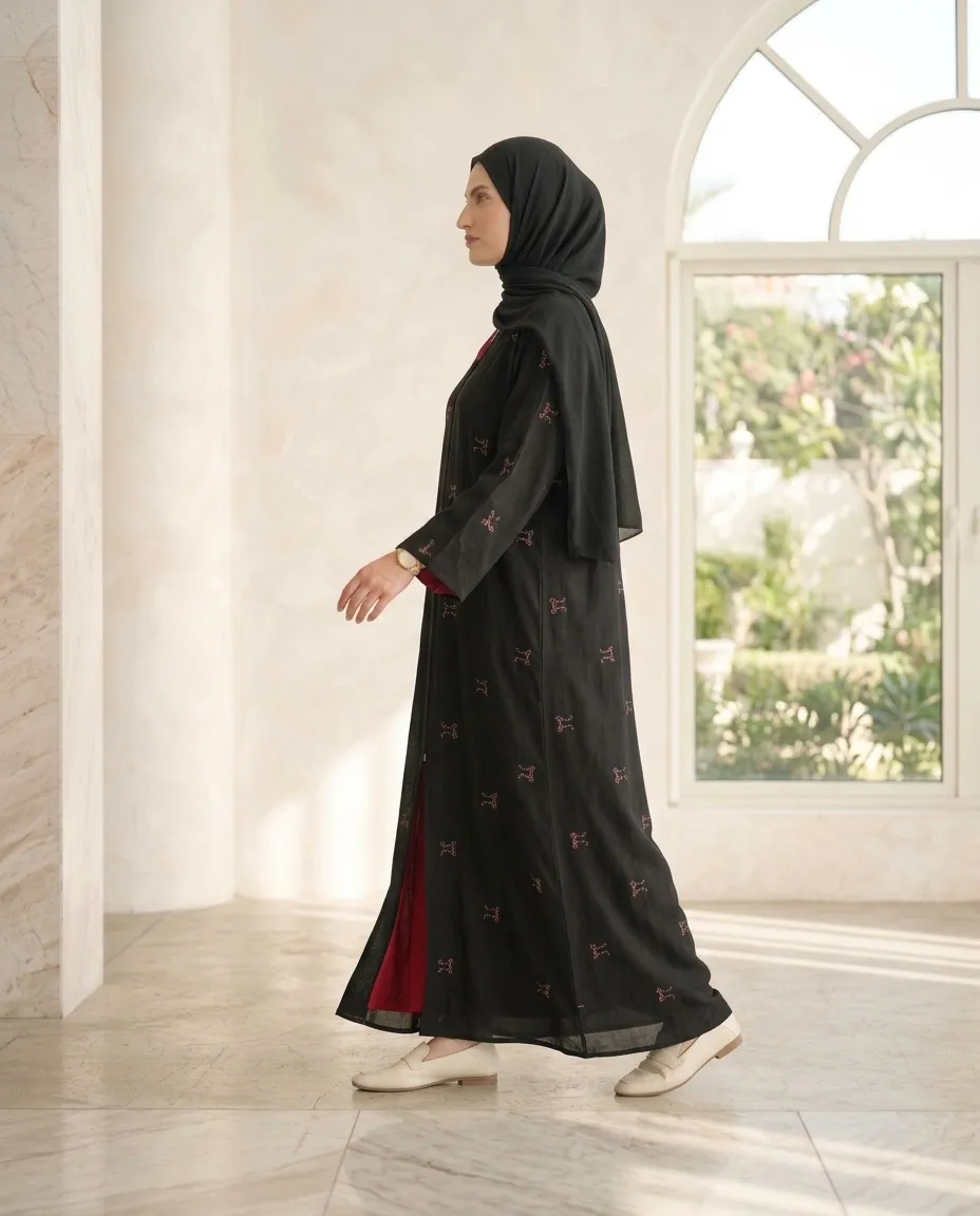 Black Embroidered Abaya For Women With Hijab Modest Maxi Dress