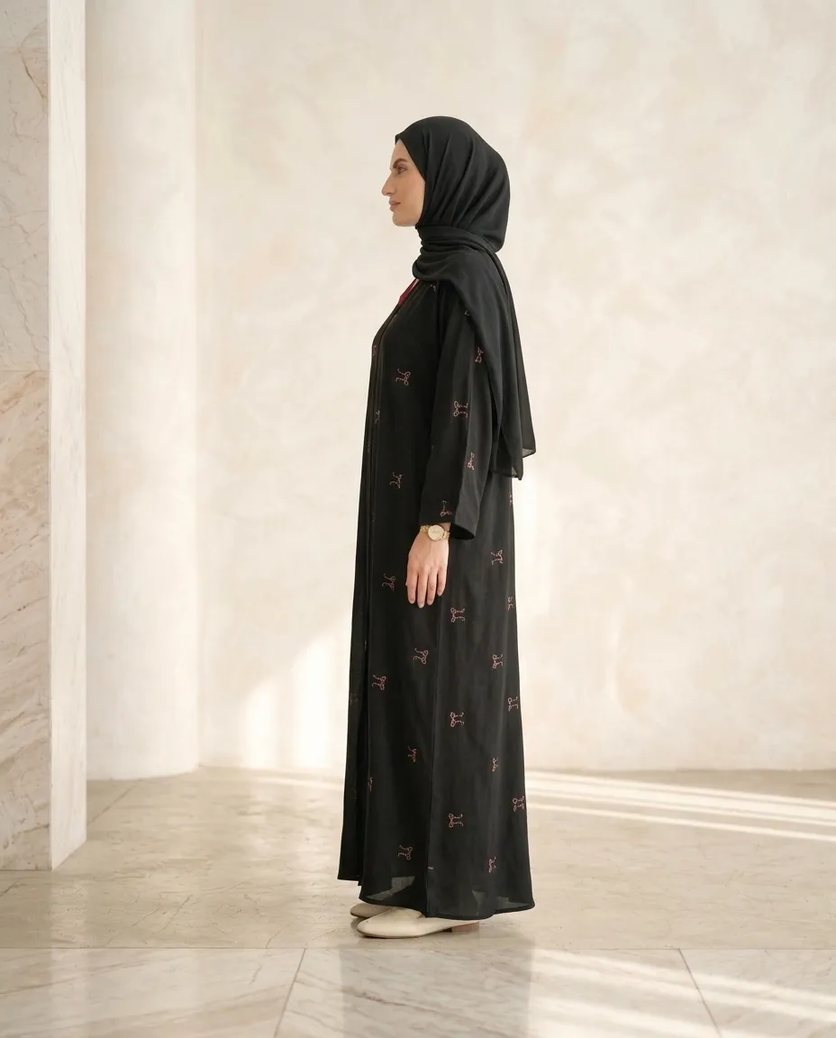 Black Embroidered Abaya For Women With Hijab Modest Maxi Dress