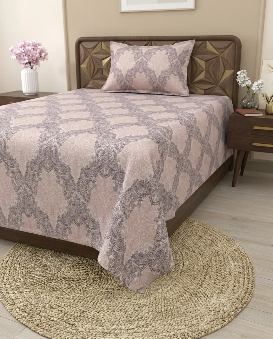 Single Bedsheet With Matching Pillow Cover Quality Fabric Printed Flat Sheet - 150x230cm