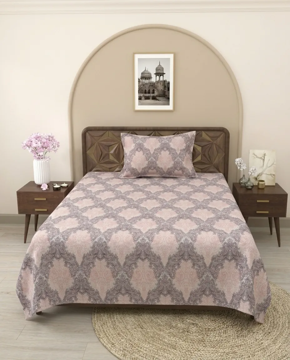 Single Bedsheet With Matching Pillow Cover Quality Fabric Printed Flat Sheet - 150x230cm