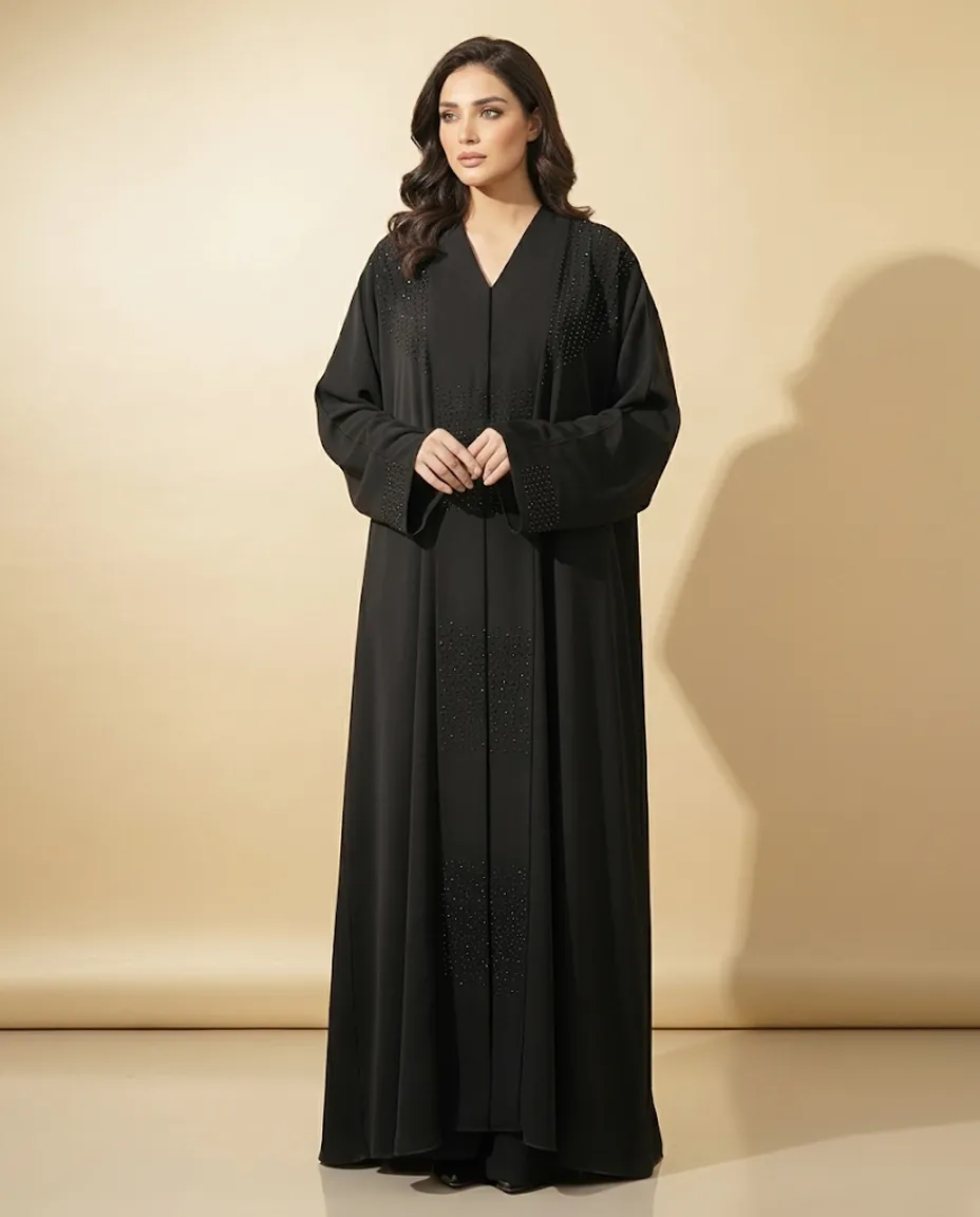 Modern Black Abaya With Sheila Rhinestone Details Elegant Modest Fashion