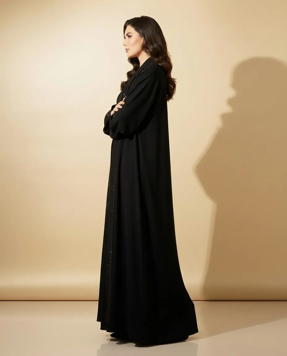 Modern Black Abaya With Sheila Rhinestone Details Elegant Modest Fashion