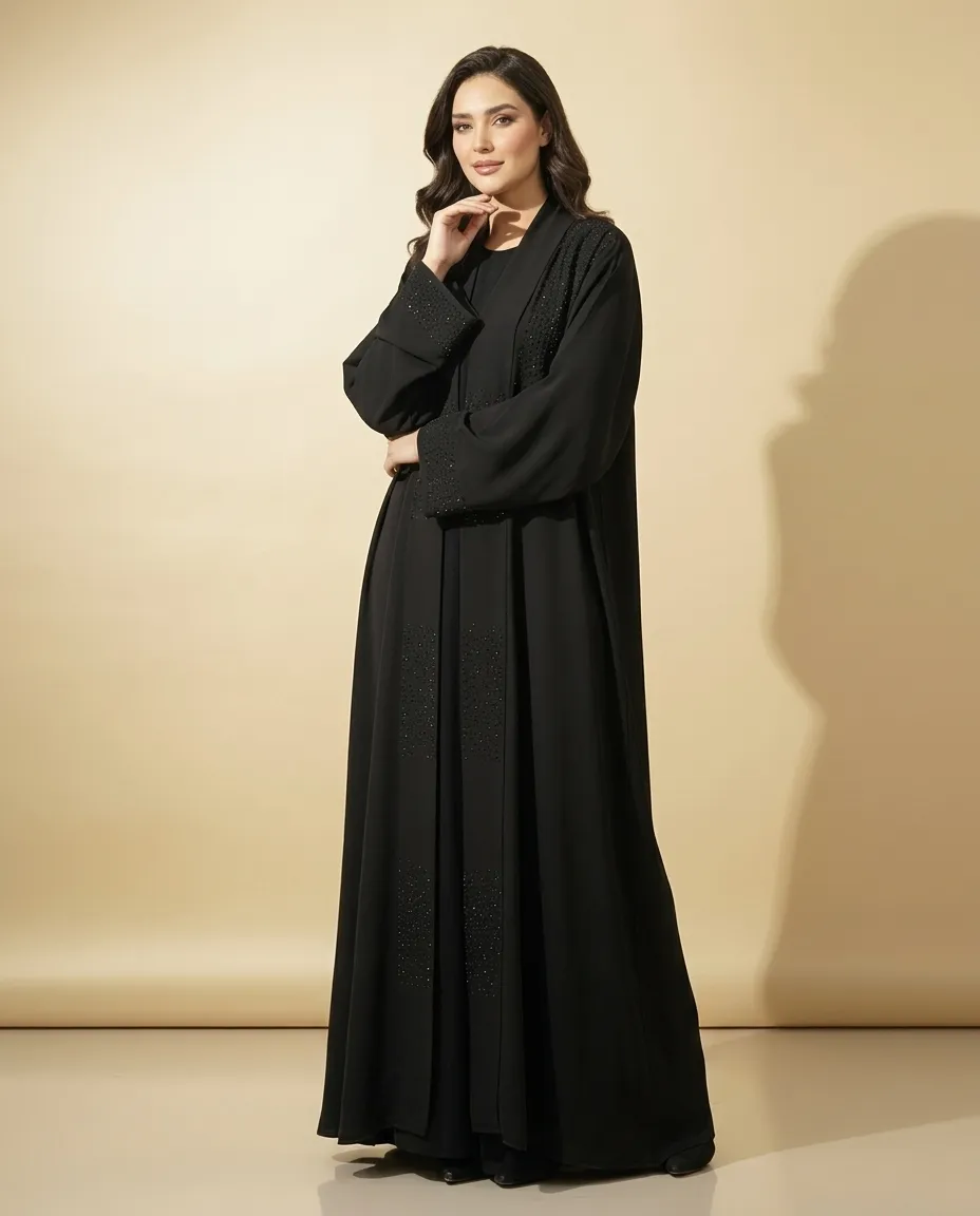 Modern Black Abaya With Sheila Rhinestone Details Elegant Modest Fashion