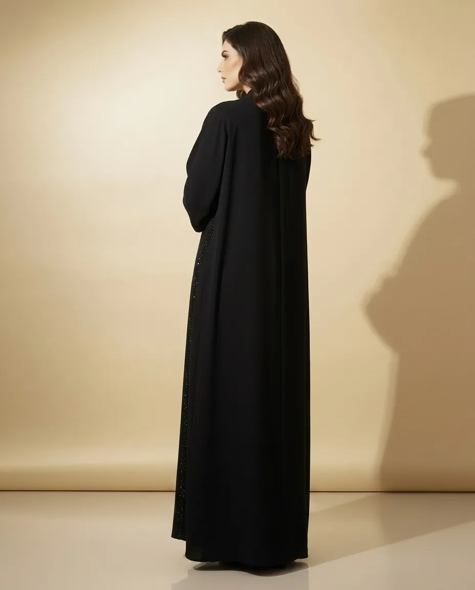 Modern Black Abaya With Sheila Rhinestone Details Elegant Modest Fashion