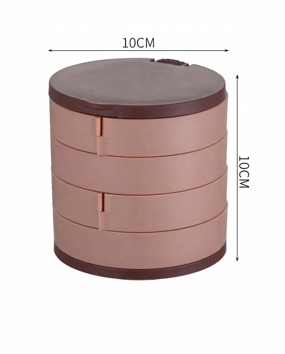 4-Layer Rotating Jewelry Organizer Box with Mirror & Makeup Storage