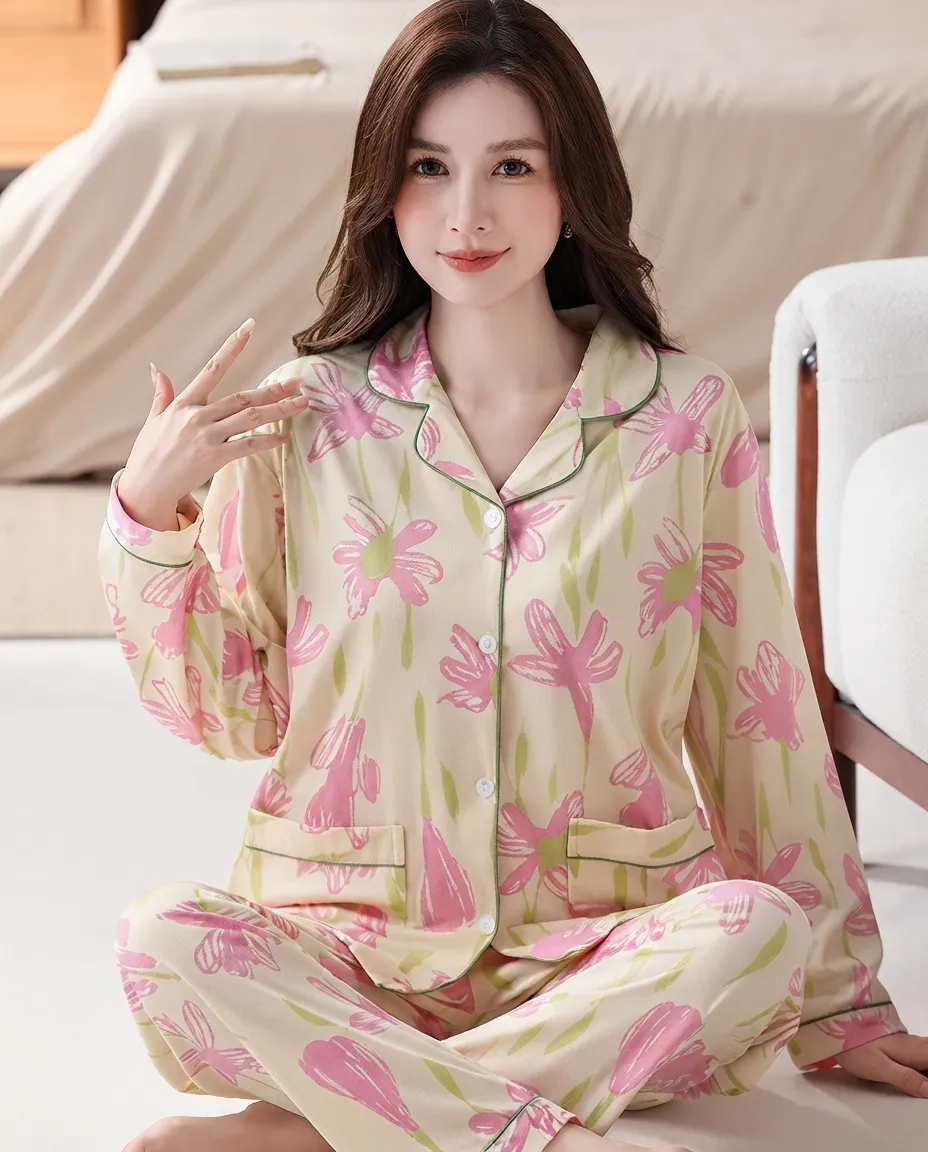 Floral Printed Cozy Womens Pajama Set Lounge Two Pieces Casual Pajama Set