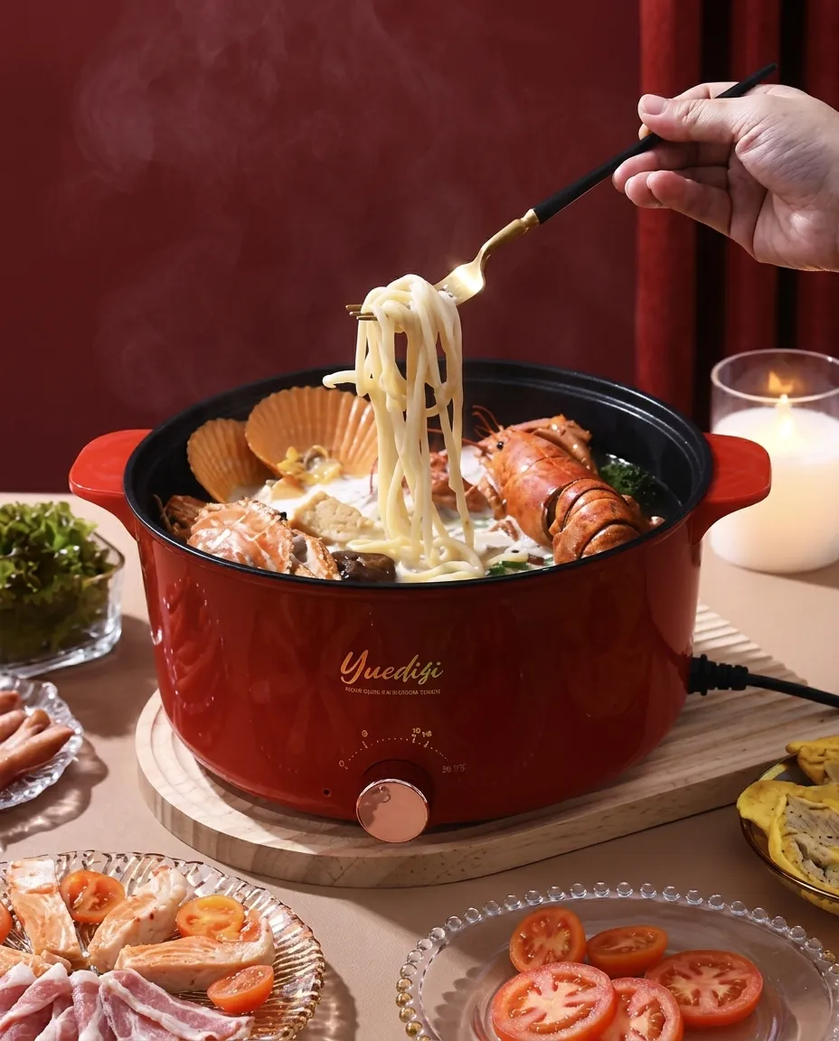 Electric Hot Pot Cooker Large Size Rice Noodles Cooking Pot With Lid - 26cm
