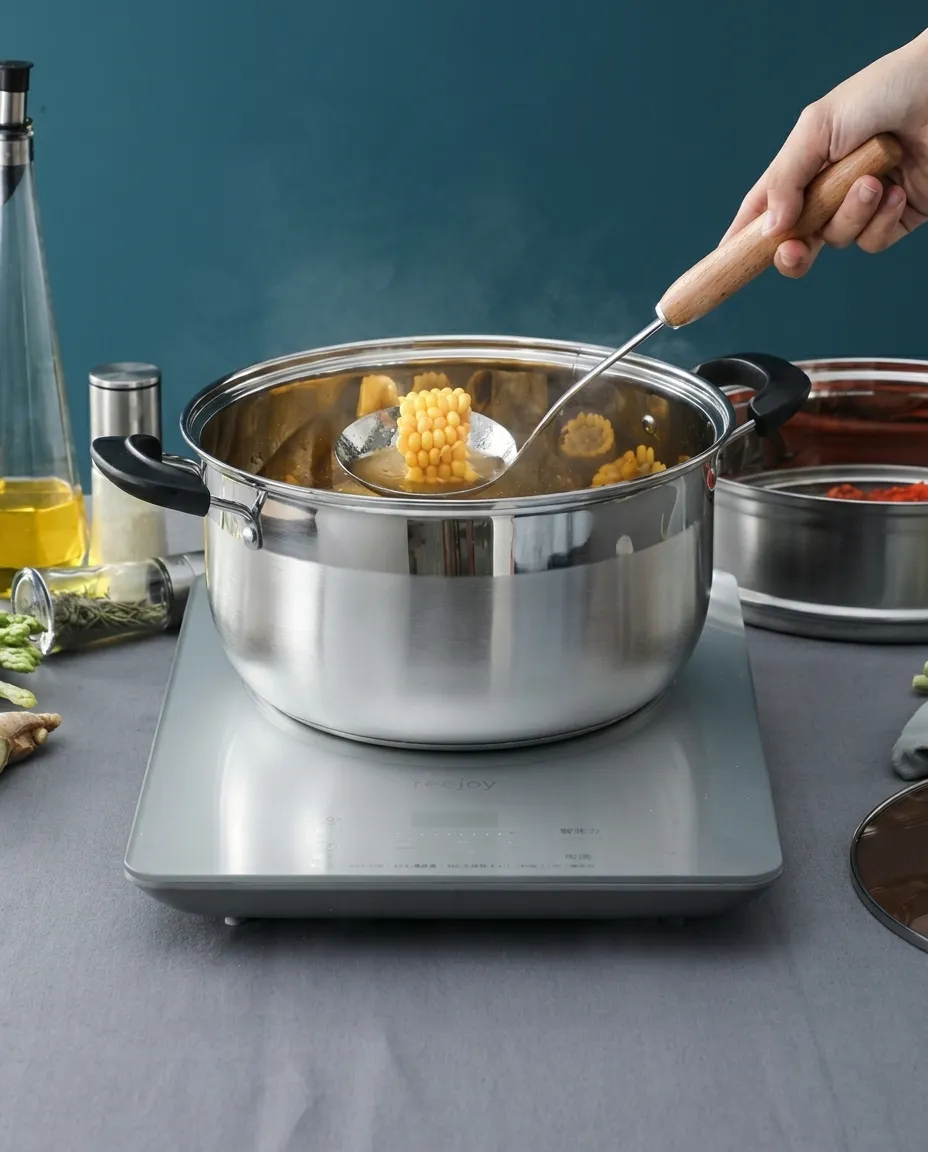 24CM Cookware Set Glass Lid High Quality Multi-purpose Stainless Steel Double Handle Cooking Pot