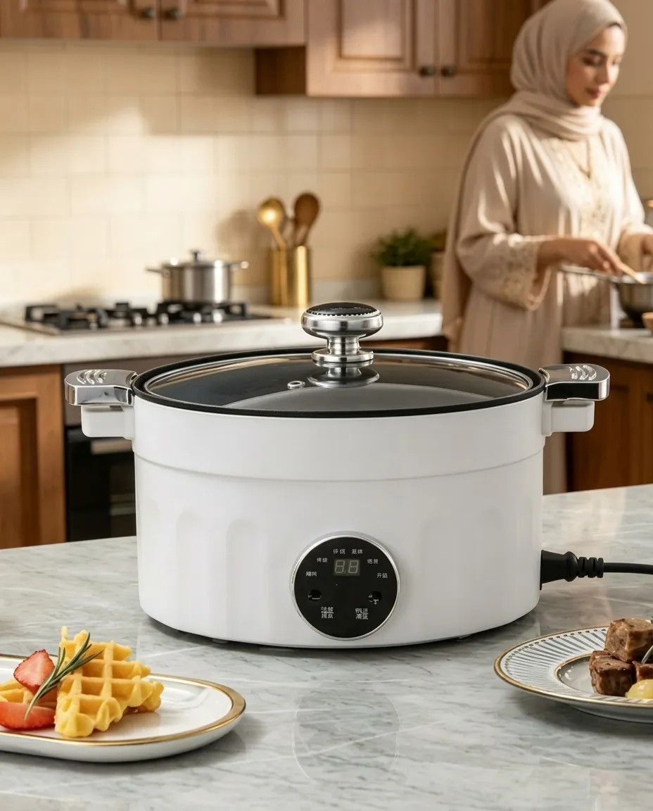28CM Electric Pot Micro Pressure Large Hot Pot Multi Function Noodle Cooker With Glass Lid