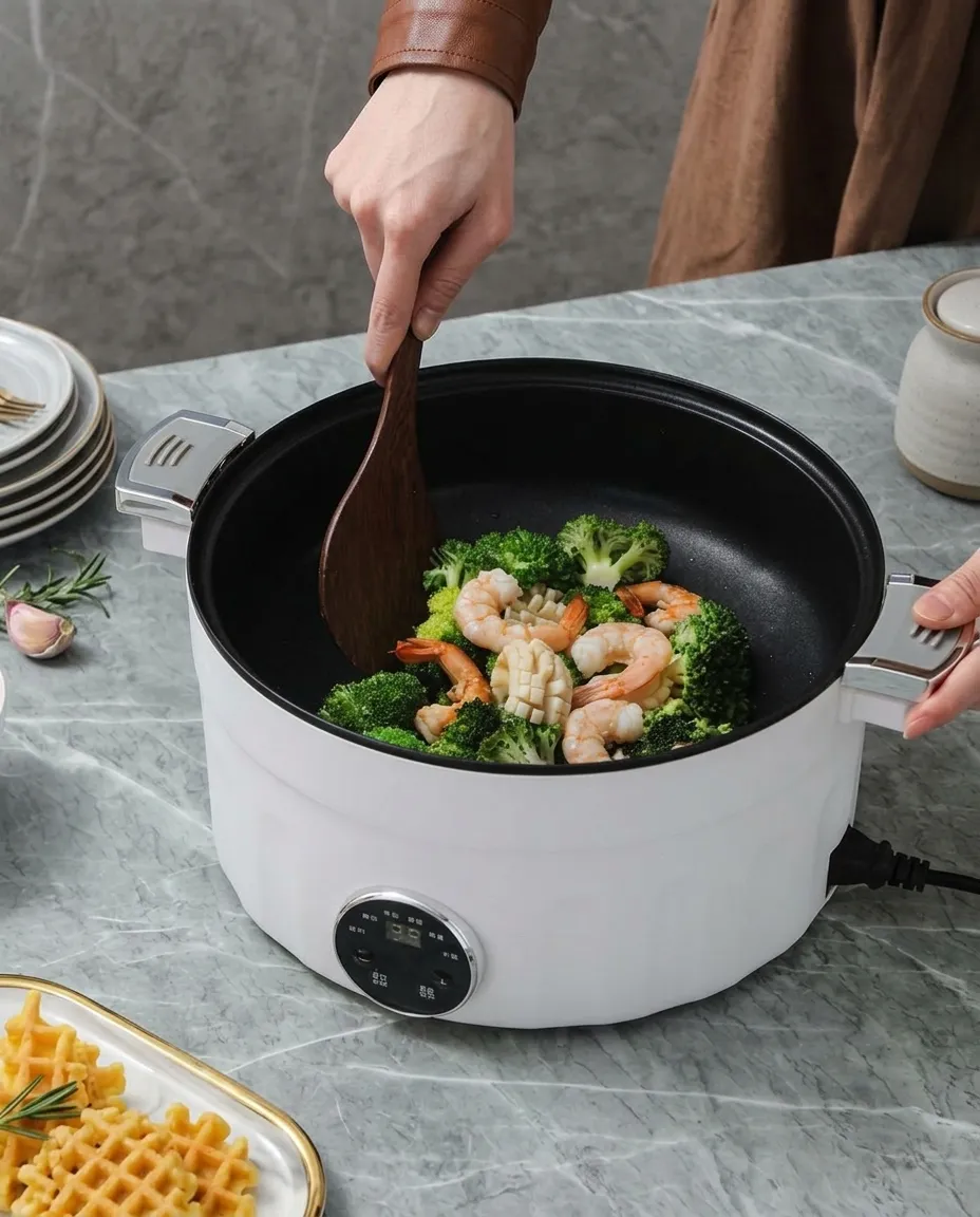 28CM Electric Pot Micro Pressure Large Hot Pot Multi Function Noodle Cooker With Glass Lid