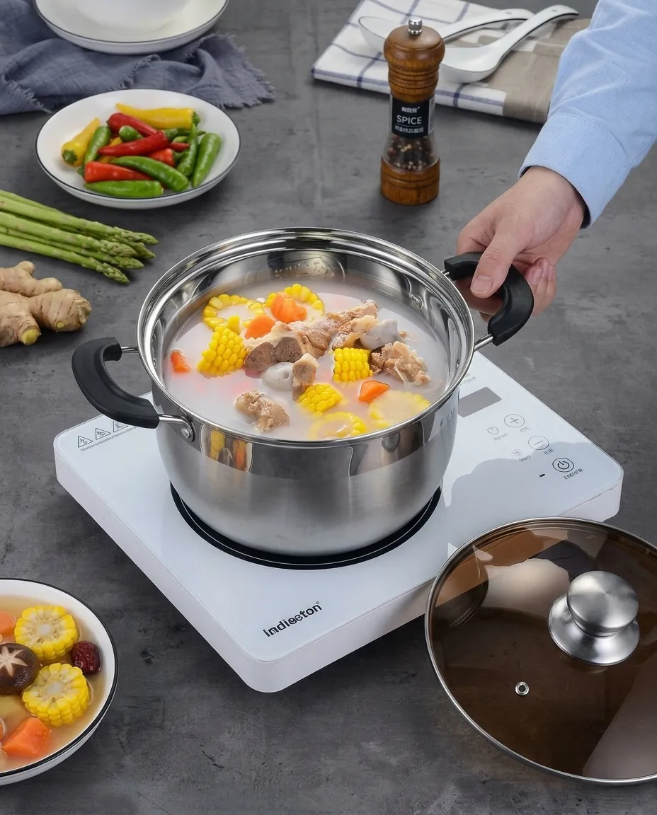 24CM Cookware Set Glass Lid High Quality Multi-purpose Stainless Steel Double Handle Cooking Pot