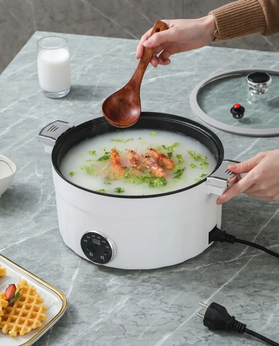 28CM Electric Pot Micro Pressure Large Hot Pot Multi Function Noodle Cooker With Glass Lid