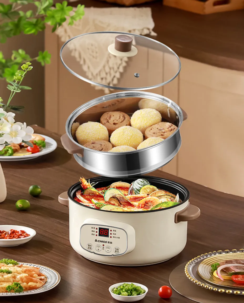 Multi-function Electric Cooker Steamer Digital Display Control Rice Noodles Cooking Hot Pot - 2.8L