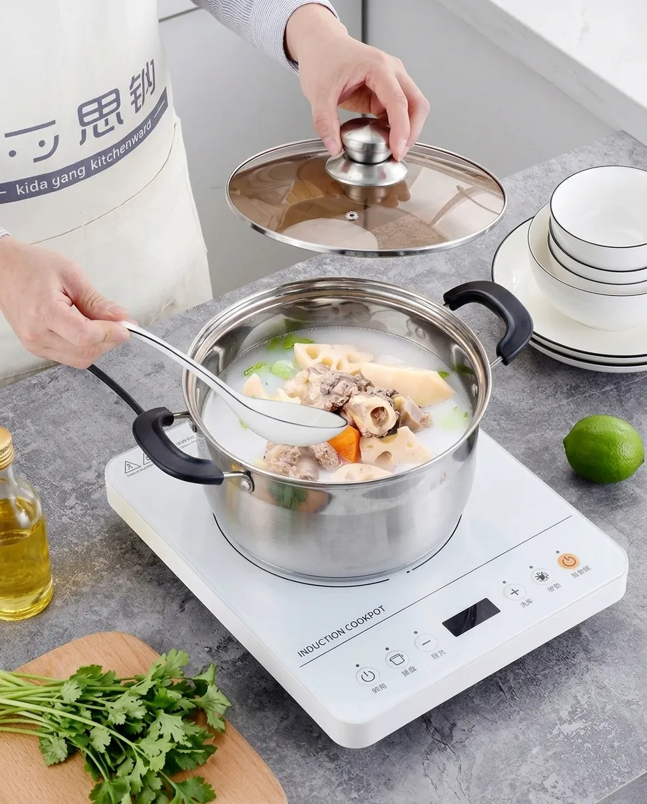 24CM Cookware Set Glass Lid High Quality Multi-purpose Stainless Steel Double Handle Cooking Pot
