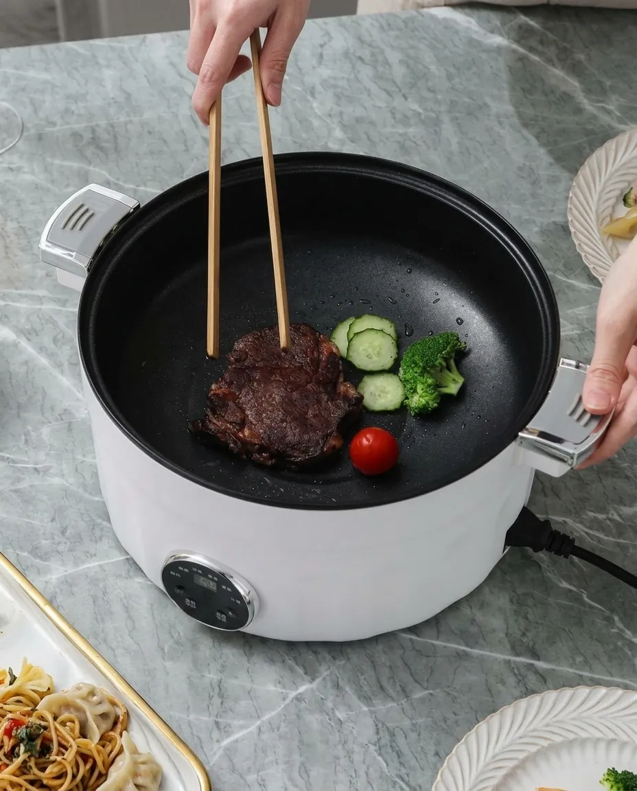 28CM Electric Pot Micro Pressure Large Hot Pot Multi Function Noodle Cooker With Glass Lid