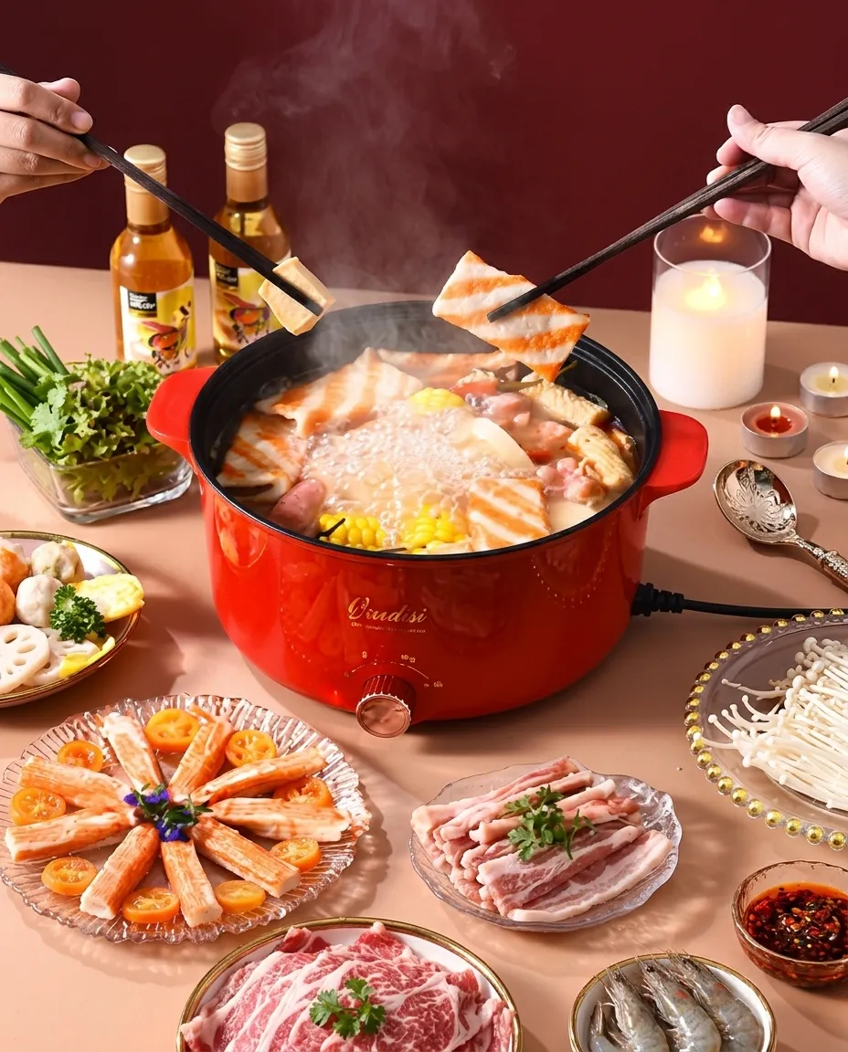 Electric Hot Pot Cooker Large Size Rice Noodles Cooking Pot With Lid - 26cm