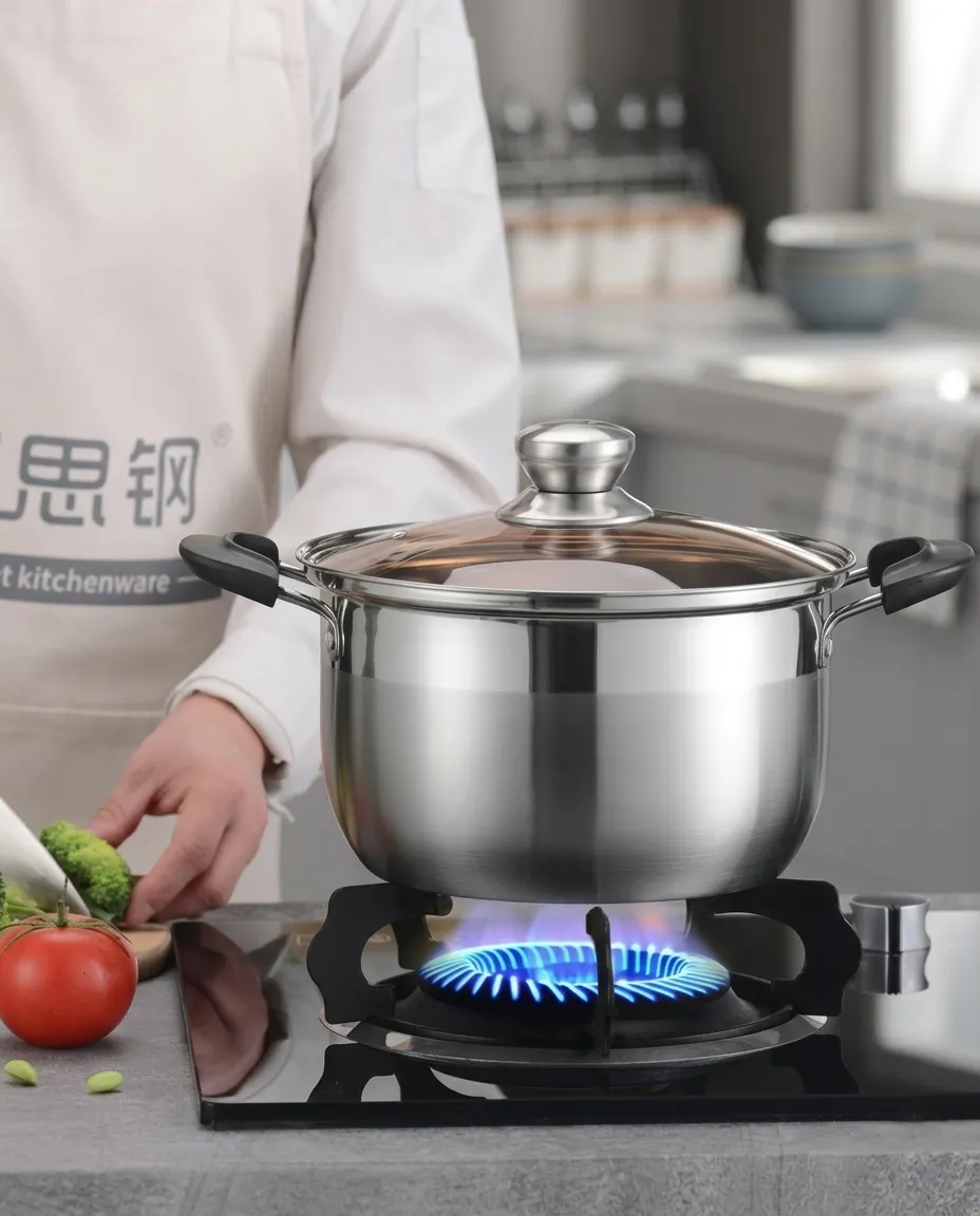 24CM Cookware Set Glass Lid High Quality Multi-purpose Stainless Steel Double Handle Cooking Pot