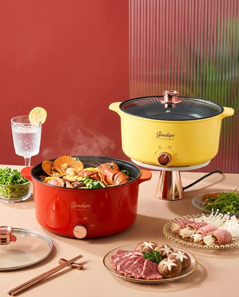 Electric Hot Pot Cooker Large Size Rice Noodles Cooking Pot With Lid - 26cm
