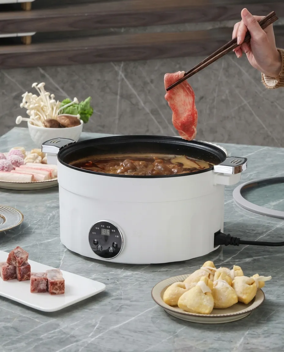 28CM Electric Pot Micro Pressure Large Hot Pot Multi Function Noodle Cooker With Glass Lid