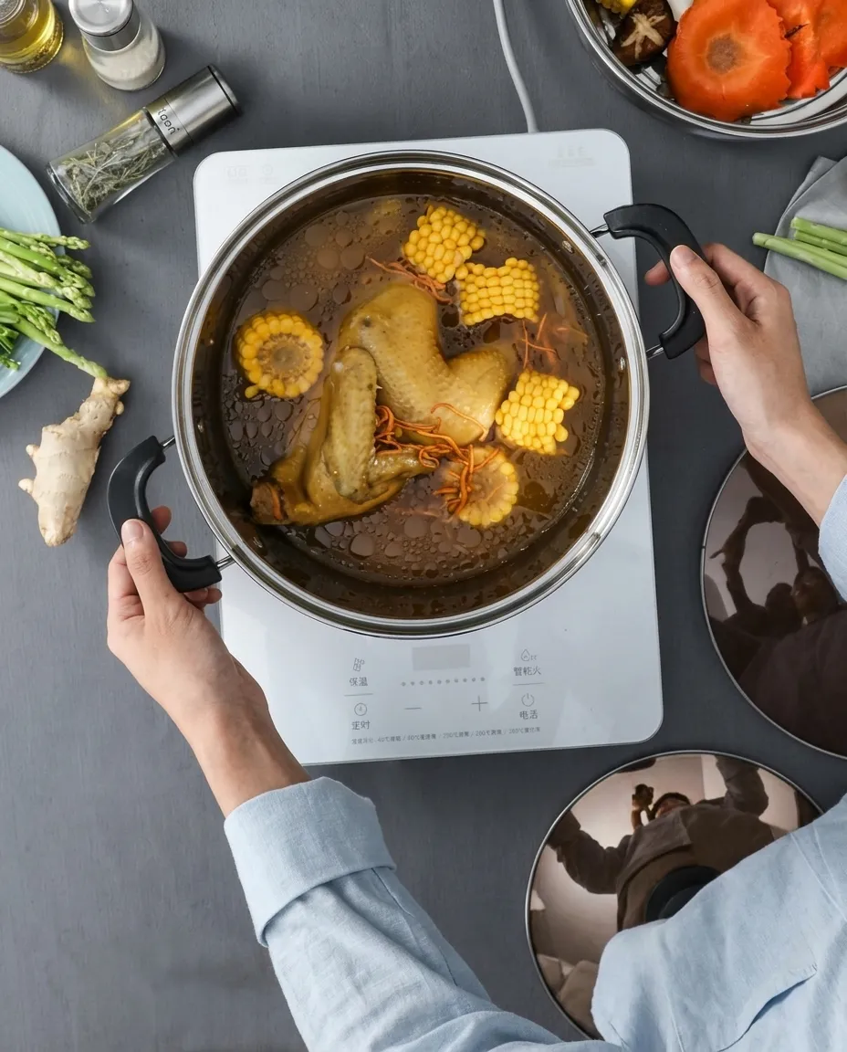 24CM Cookware Set Glass Lid High Quality Multi-purpose Stainless Steel Double Handle Cooking Pot