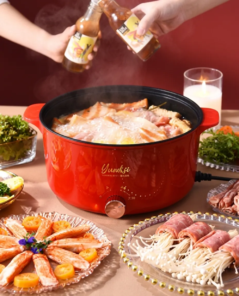 Electric Hot Pot Cooker Large Size Rice Noodles Cooking Pot With Lid - 26cm