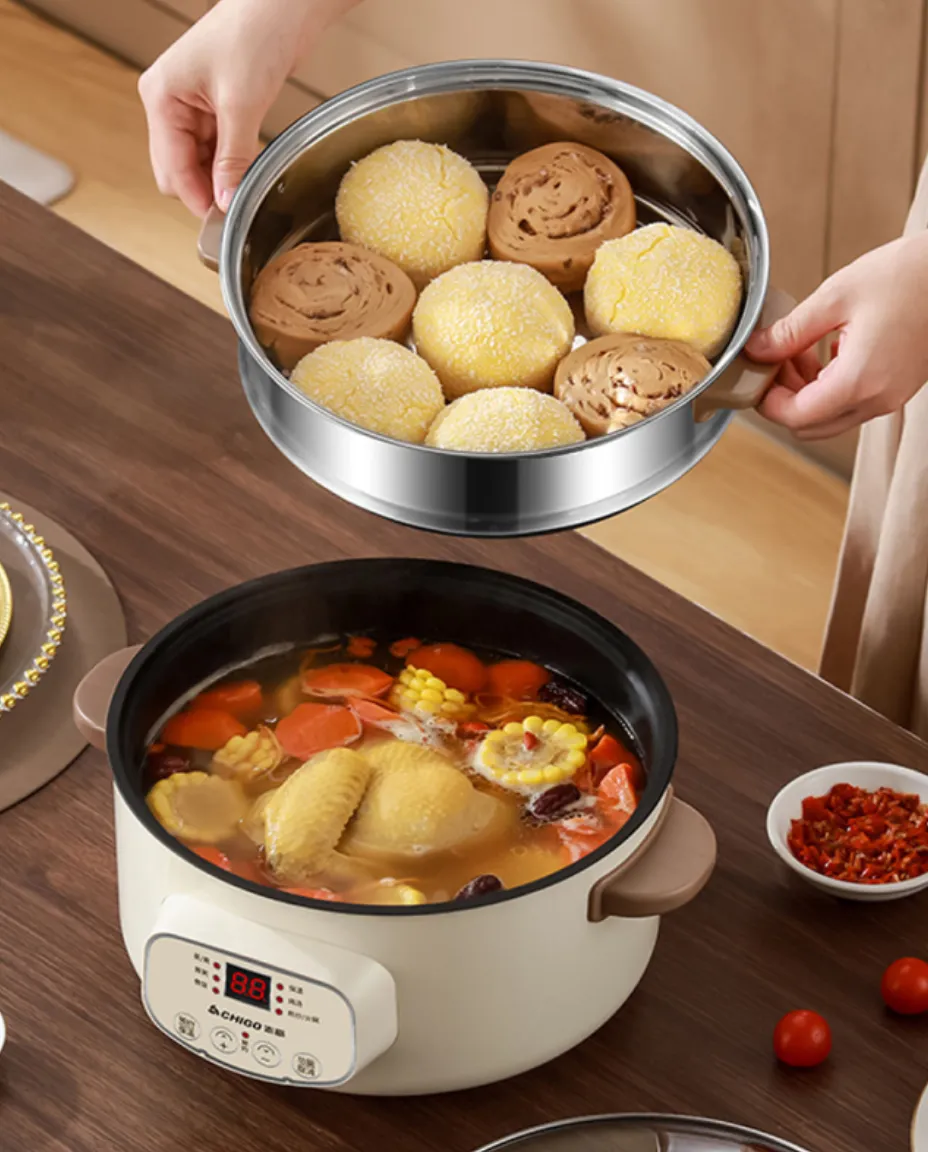 Multi-function Electric Cooker Steamer Digital Display Control Rice Noodles Cooking Hot Pot - 2.8L