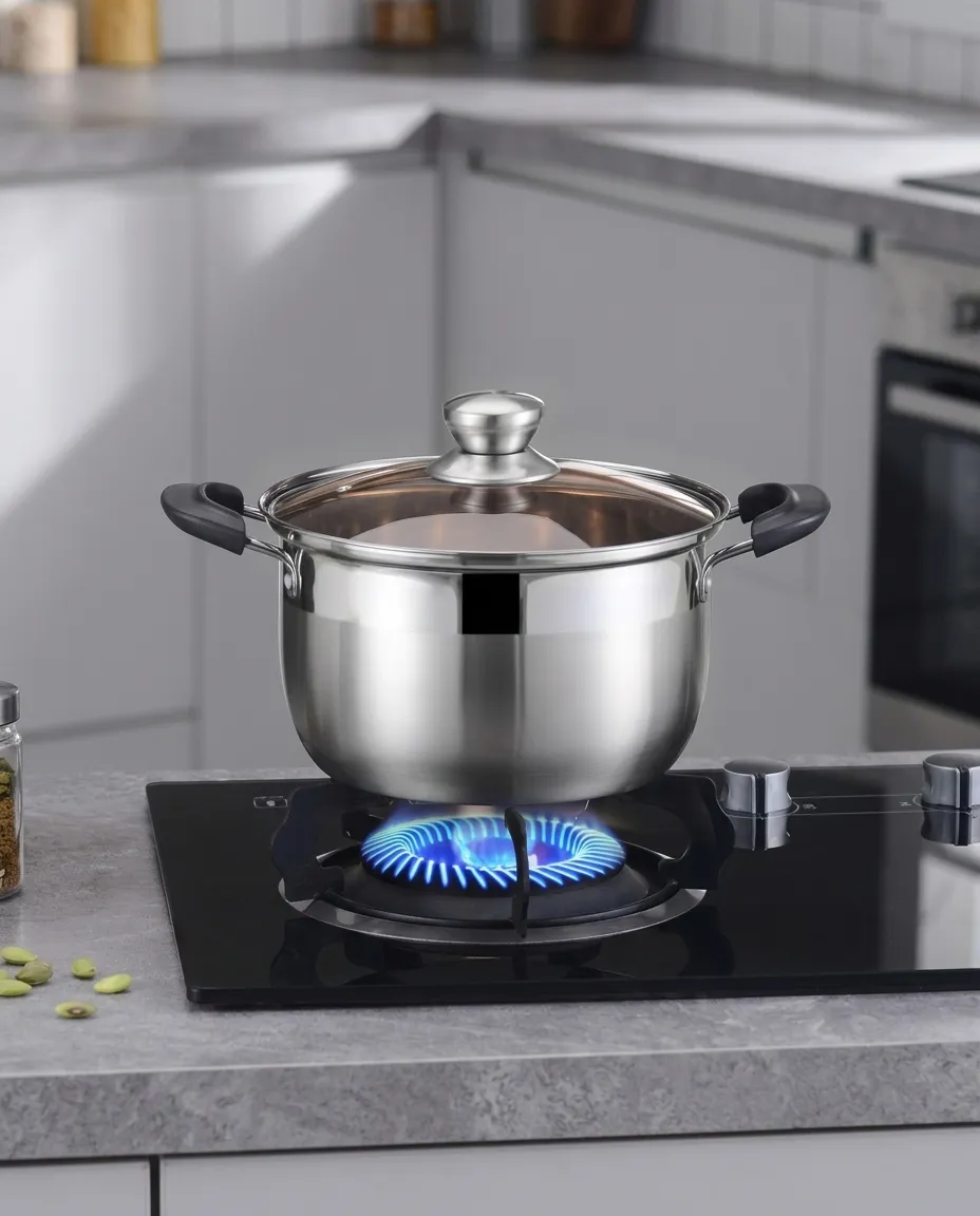 24CM Cookware Set Glass Lid High Quality Multi-purpose Stainless Steel Double Handle Cooking Pot