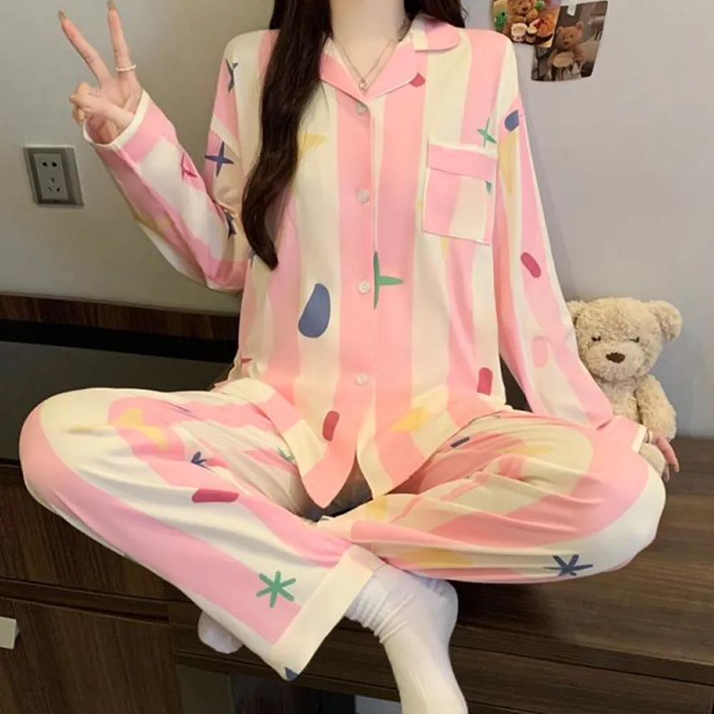 Cozy Women's Pajama Set With Fun Prints Two Pieces Girl's Pajama Set