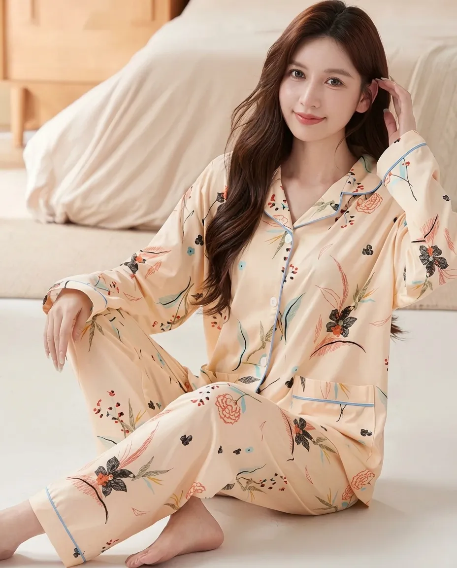 Cozy Floral Pajama Set With Button-Up Top & High Waist Bottom