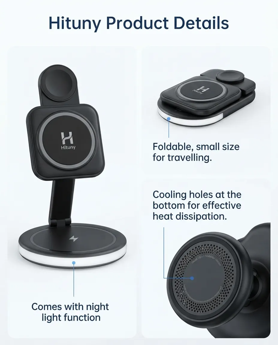 3-in-1 Wireless Charging Station for Phone, Watch & Earbuds Stand