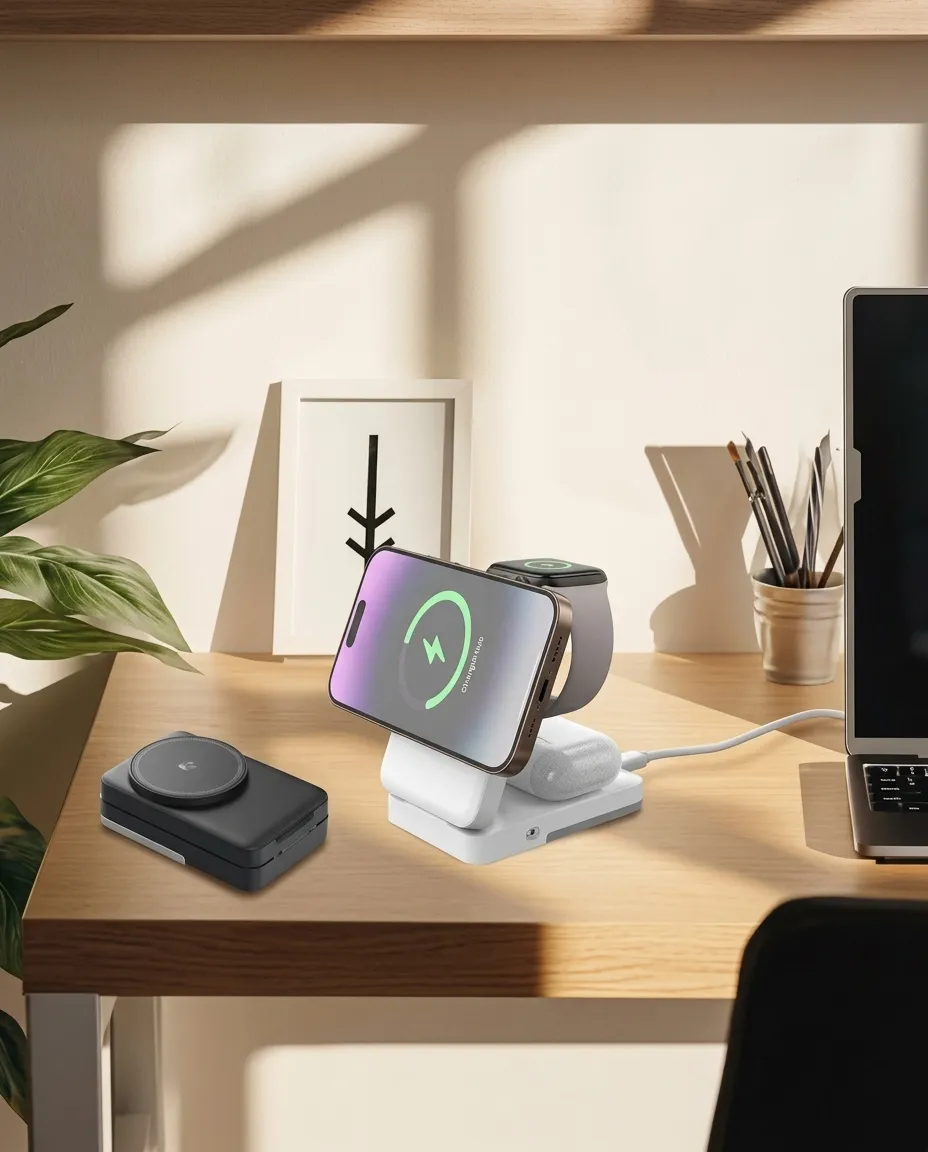 3-in-1 Wireless Charging Station for Phone, Watch & Earbuds Stand
