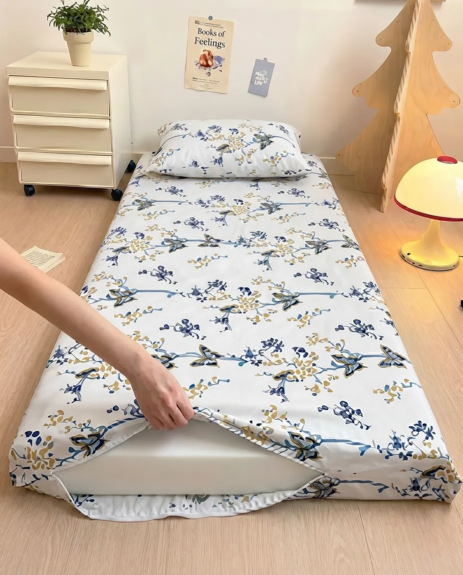 Zipper Closure Single Fitted Bedsheet With Matching Pillow Cover – 100×200 cm