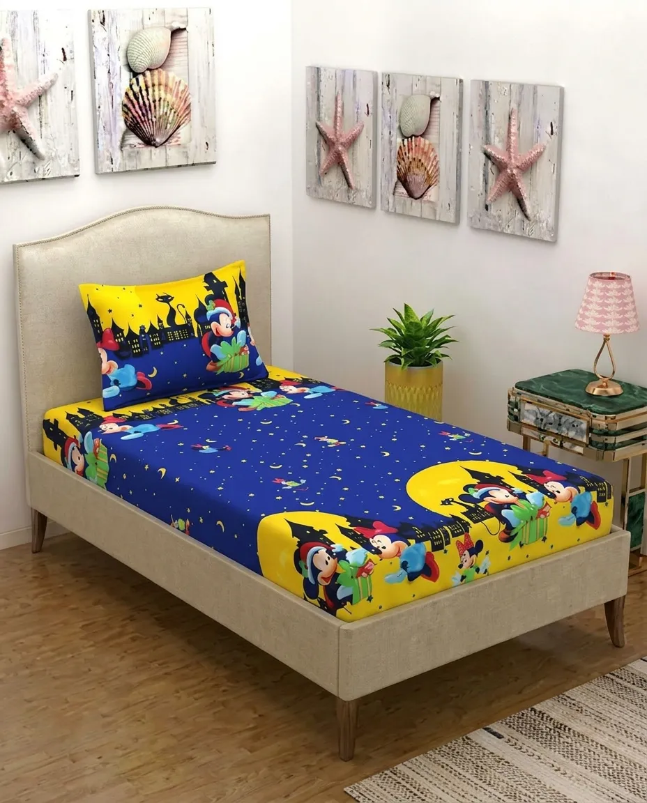 Single Bed Fitted Elastic Sheet with Matching One Pillow Cover Easy Wear Quality Fabric