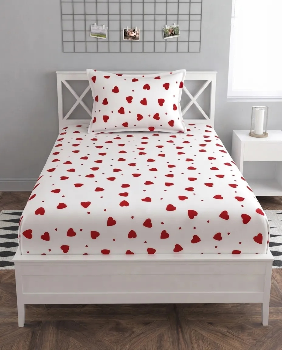 Single Bed Fitted Sheet with Elastic Corners & Matching Pillow Cover Soft Quality Fabric