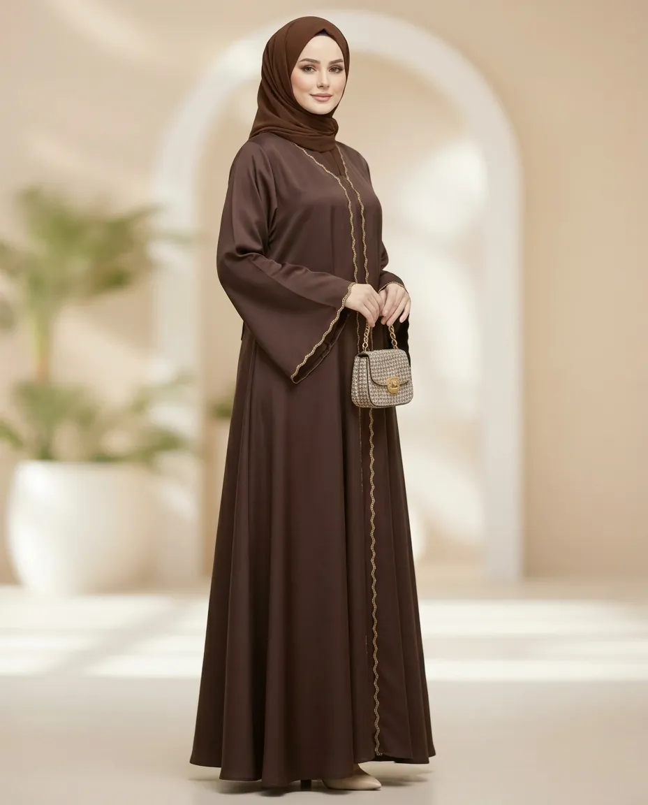 Premium Women’s Abaya with Wide Sleeves & V-Neck Front-Closed Modest Umbrella Abaya for Daily Wear
