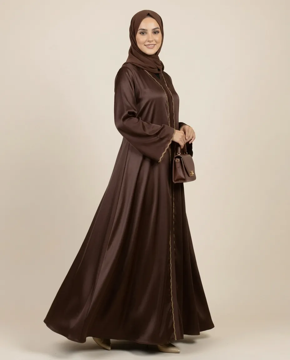 Premium Women’s Abaya with Wide Sleeves & V-Neck Front-Closed Modest Umbrella Abaya for Daily Wear