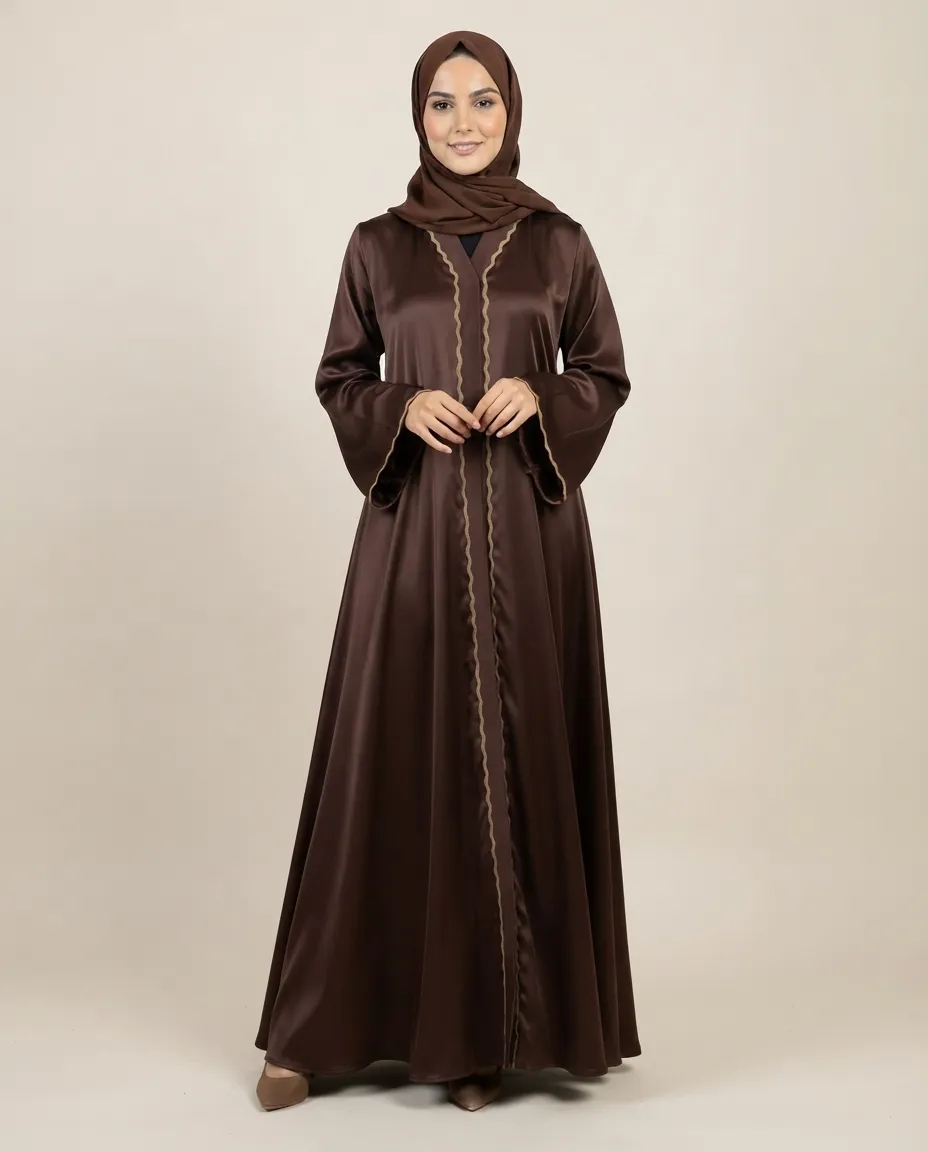 Premium Women’s Abaya with Wide Sleeves & V-Neck Front-Closed Modest Umbrella Abaya for Daily Wear