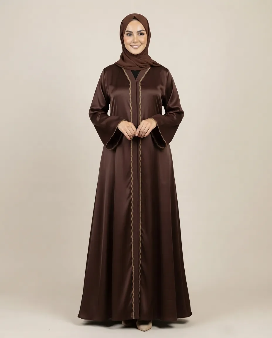 Premium Women’s Abaya with Wide Sleeves & V-Neck Front-Closed Modest Umbrella Abaya for Daily Wear