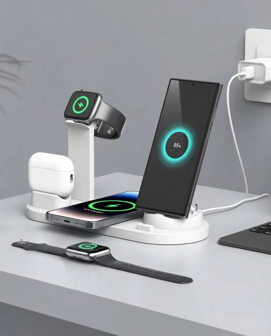 3-in-1 Wireless Charging Station for iPhone & Samsung Phone, Watch & Earbuds Charger Stand