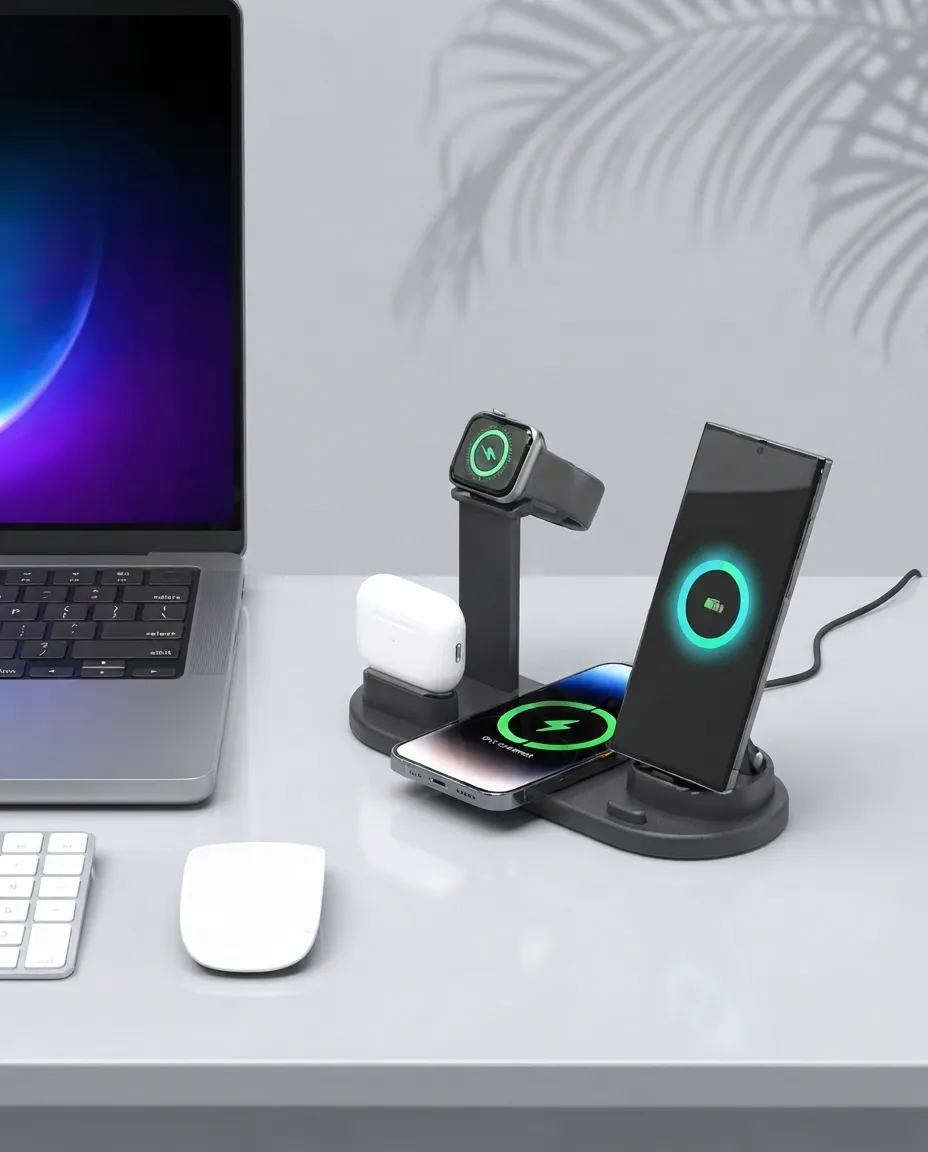 3-in-1 Wireless Charging Station for iPhone & Samsung Phone, Watch & Earbuds Charger Stand
