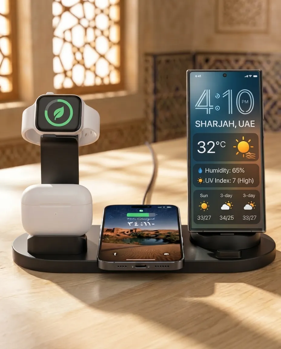 3-in-1 Wireless Charging Station for iPhone & Samsung Phone, Watch & Earbuds Charger Stand