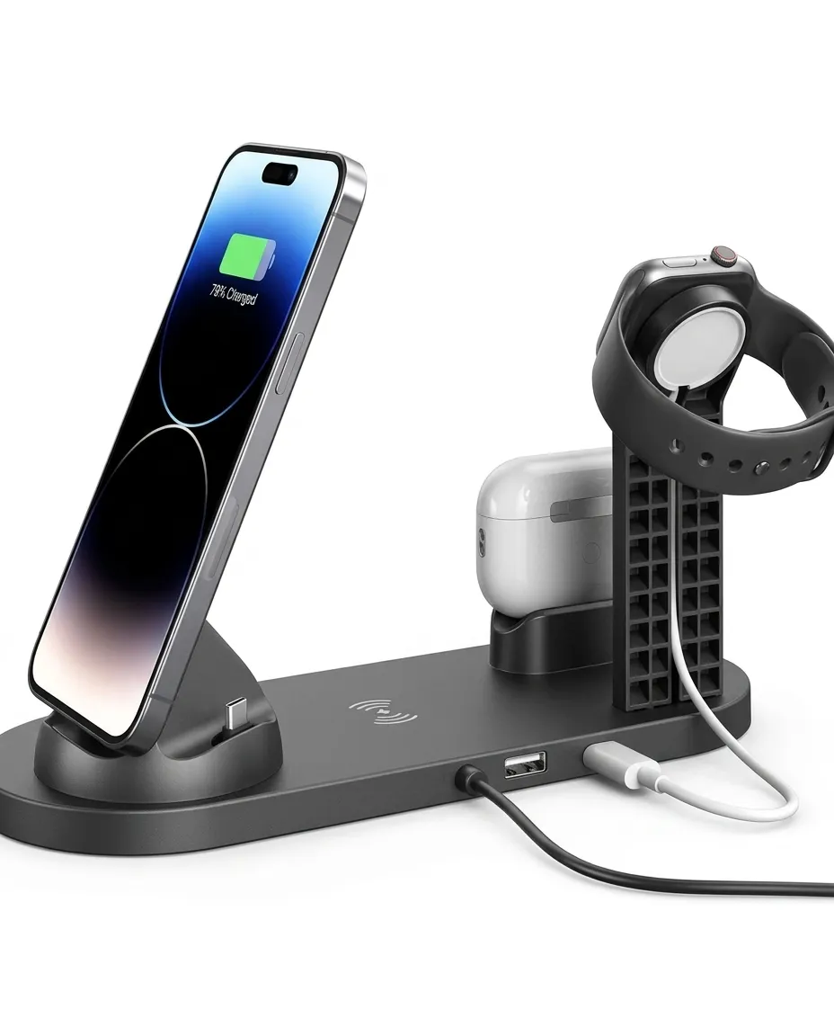3-in-1 Wireless Charging Station for iPhone & Samsung Phone, Watch & Earbuds Charger Stand