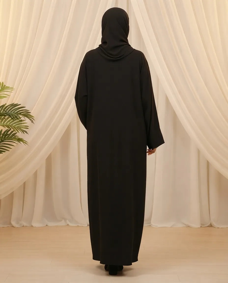 Women's Premium Black Embroidered 3-Piece Abaya Set With Inner And Sheila