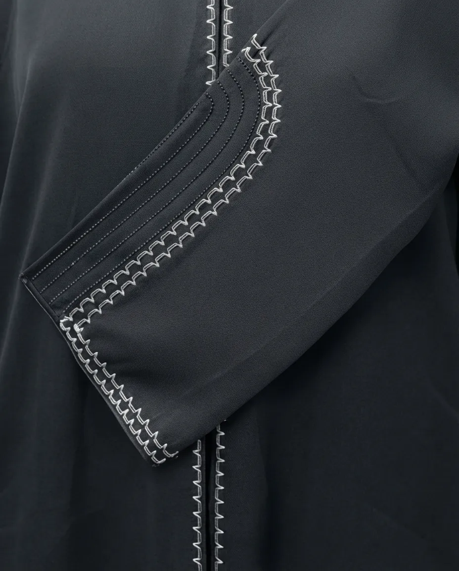 Premium Black V-Neck Rhinestone Embroidered Abaya With Sheila