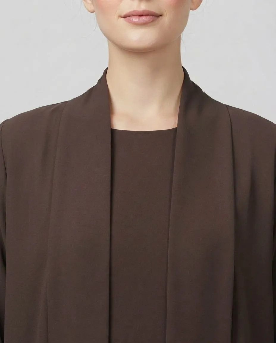 Coffee 3-Piece Open-Front Abaya Set with Inner Dress & Hijab