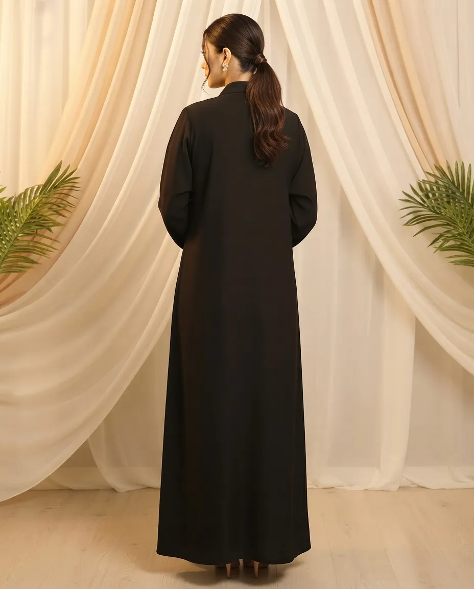 Black Fashion 3-Piece Premium Black Embroidered Abaya Set With Inner And Sheila