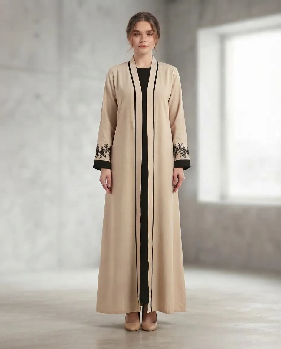 3-Piece Embroidered Abaya Set With Inner & Matching Hijab