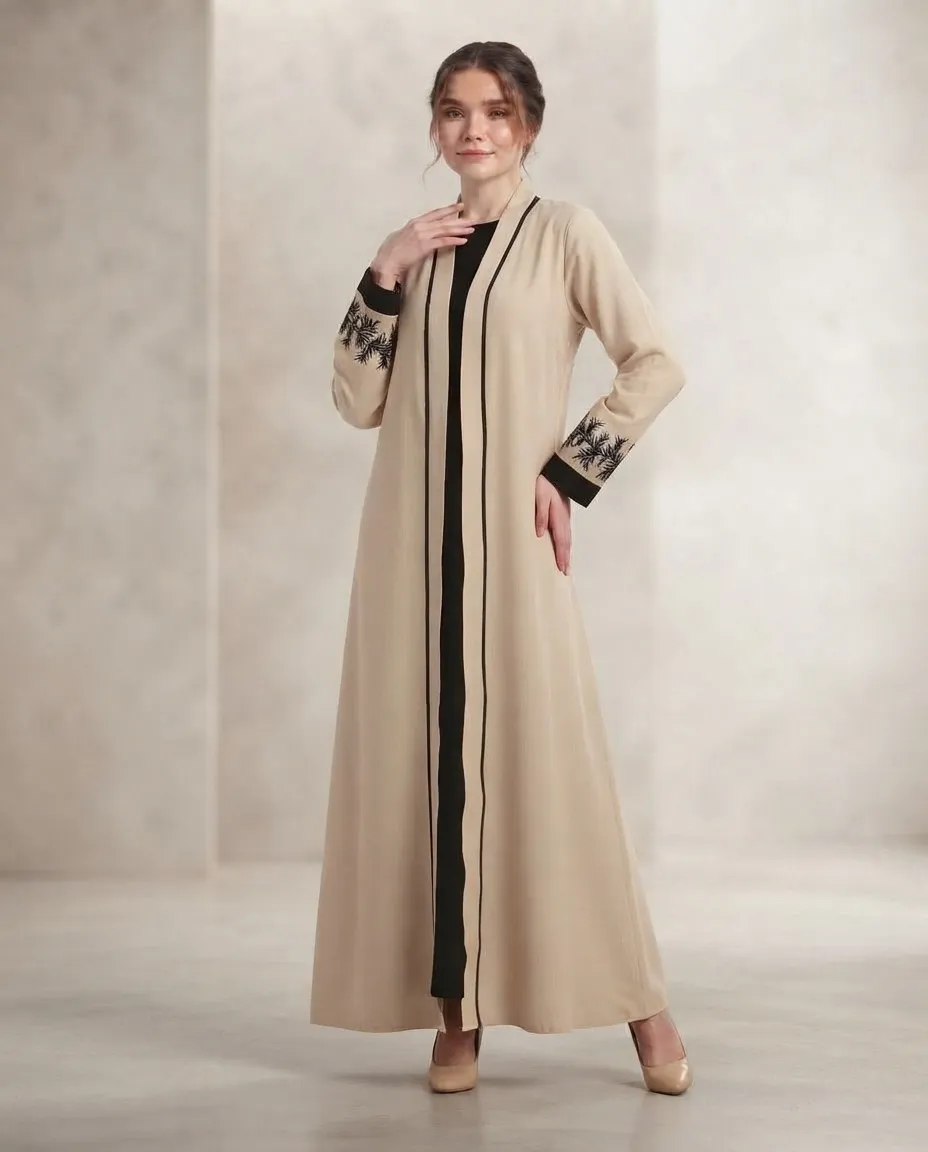 3-Piece Embroidered Abaya Set With Inner & Matching Hijab